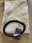 Bransoletka męska VEZZI – czarna | stal + skóra | NOWA + woreczek