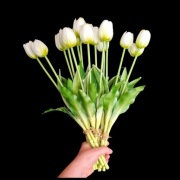 Tulipany silkonowe białe bukiet 5 sztuk rozkwitnięte jak żywe 40 cm