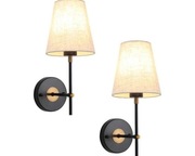 Czarno złote kinkiety ścienne vintage z materiałowym kloszem 2 szt