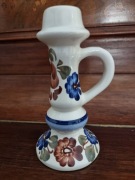Vintage- Ceramiczny , ręcznie  zdobiony świecznik z lat 70-tych  PRL