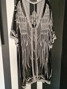 Narzutka plażowa, sukienka, pareo, koronka czarna/biała, długa tunika