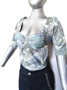 Stylowa bluzka z dekoltem gorsetowym, bawełna, wzór roślinny, miseczki