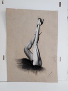 Rysunek nóg kobiecych – węgiel i kreda – papier brązowy A4