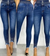 Jeansy Damskie M.Sara z wysokim stanem i cyrkoniami L