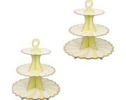 2x Stojak Patera na Ciasto Babeczki 3-poziomowy Karton Żółty