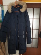 Kurtka z kapturem długa ,przed kolano dziewczęca kolor granatowy