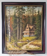 Obraz pejzaż leśniczówka sygnowany na desce 1984 rok