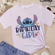 Bluzka dziewczęca Stitch liliowa rozmiar 120 krótki rękaw urodzinowa