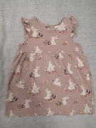 Elegancka beżowa sukienka w króliki króliczki falbanki H&M 74 jak nowa