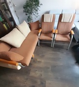 Komplet zestaw wypoczynek kanapa rozkładana fotele beżowy brązowy