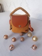 Torebka musztardowa hand made ze sznurka bawełnianego