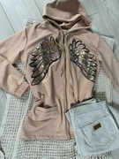 Beżowa komfortowa bluza ze skrzydłami cekiny nude Fancy 