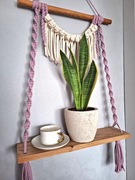 Makrama z półką drewnianą, półka wisząca, OD RĘKI