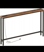 STOLIK KONSOLOWY 140 CM ZE STACJĄ ŁADOWANIA METALOWA RAMA BRĄZ VINTAGE