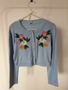 ZARA sweter rozpinany krótszy krój uroczy błękitny kwiaty