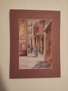 Obraz ręcznie malowany pastelami suchymi. Uliczka 