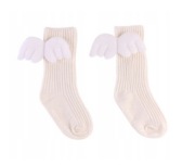 Długie skarpetki podkolanówki ze skrzydełkami 2-4 12-17cm śmietankowe