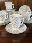 Łomonosow Porcelana Różowa Siatka Kwiaty Filiżanka 150ml Złocenia