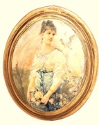 Medalion z piękną secesyjną  postacią kobiecą w  złotej ramce