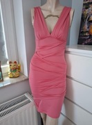 36 S wieczorowa różowa sukienka drapowana marszczona mini sylwestrowa tuba