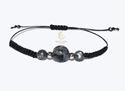 Męska Bransoletka z kamieni naturalnych -  Larvikit na czarnym sznurku 