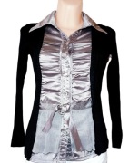 Bluzka Koszula 2w1 casual czarno srebrna rayon M / L (38/40)