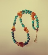 Naszyjnik TURKUS i BURSZTYN Bałtycki – Unikat 52cm