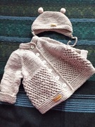 100% Wełna Merino! Nowy komplet niemowlęcy 1-6 miesięcy. Rękodzieło!