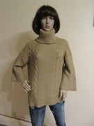 Massimo Dutti beżowy sweter z golfem szersze rękawy z wełną _ XS