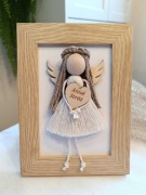 Anioł Stróż w ramce skrzydła sklejka makramowy anioł na prezent