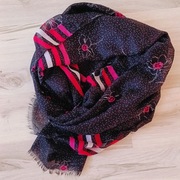 **DUŻY czarny SZAL w cyklameny szalik BATYST 190 x 87