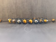 Męska bransoletka z tygrysim okiem i hematytem - handmade 