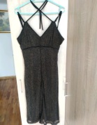 Piękna złota sukienka midi na ramiączkach dekolt V Esisto L