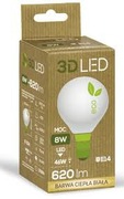 ŻARÓWKA LED E27 8W 46W 620LM CIEPŁA KULKA WAW