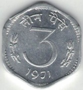 Indie 3 pajsy paise 1971 C - 21,3 mm - Kalkuta - nr 2