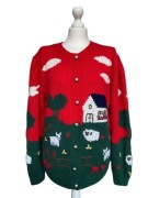 Nowy, wełniany sweter w owieczki, country, czerwony, M (38)