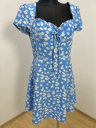 Sukienka damska do kolan dekolt stokrotki dziewczęca niebieska M 38