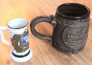 Dwa kufle do piwa - gliniany Zamek Książ i ceramiczny z Pragi pamiątki