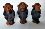 3 MAŁPKI RZEŹBA DREWNIANE DUŻE JAPOŃSKIE HANDMADE RĘKODZIEŁO