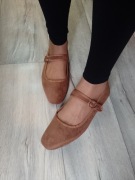 (40) Brązowe baleriny wieczorowe z zapięciem, NOWE 