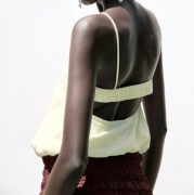 ZARA masełkowa lniana bluzka top wyeksponowane plecy bombka S