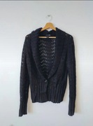 Czarny ciepły sweter H&M ażurowy basic moher wełna vintage S