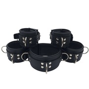 Zestaw pasków BDSM - dużo możliwości zapięcia - czarna skóra - zamykana