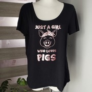 Koszulka damska VRS Basic 3XL czarna Just a girl who loves pigs – bawełna
