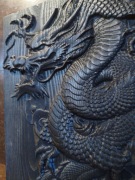 Płaskorzeźba czarny smok, obraz motyw azjatycki, drewniany obraz, ozdoba
