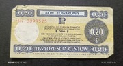 Stary banknot Polska Bon towarowy Pewex 20 centów 1979 rok PRL 