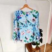 Bluzka koszula H&M 40 L szerokie rękawy niebieska błękitna kwiaty floral