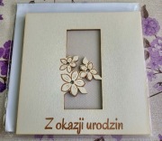 Kartka Urodzinowa Drewniana Laserowa Kwiaty Cyrkonie Otwierana + Koperta