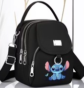 Czarna torebka Stitch 20x15 cm 3 przegrody z paskiem na ramię