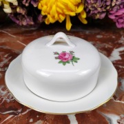 Ładna okrągła porcelanowa maselniczka - Różowe róże - Kahla #1
